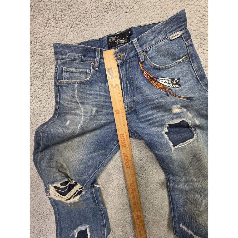 WODEN Selvedge Denim Jeans Womens Sz 0 Blue Straight‎ Leg Redline Button - Picture 3 of 13